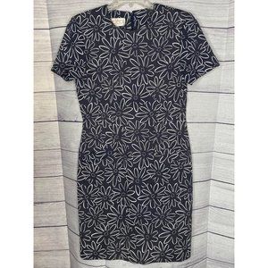 Women's Vintage Oberon sleeveless navy blue sleeveless‎ lined print dress size M